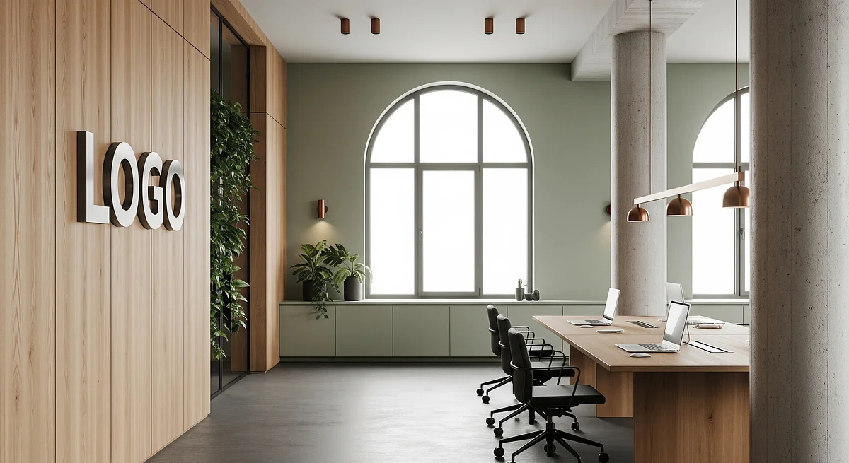 Cypress Horizon Strategy Loft Branded Virtual Office Background with Company Logo - Corporate