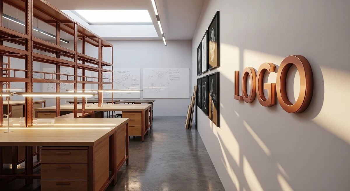 Copperwave Research Atelier Branded Virtual Office Background with Company Logo - Creative