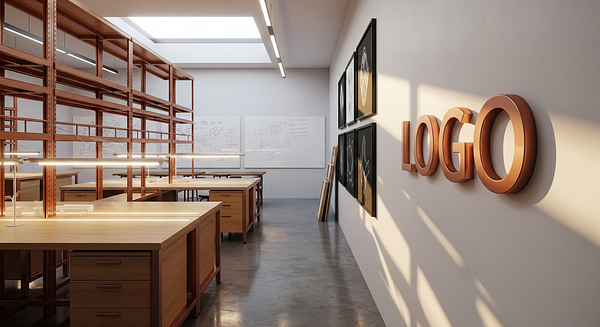 Copperwave Research Atelier Branded Virtual Office Background with Company Logo - Creative