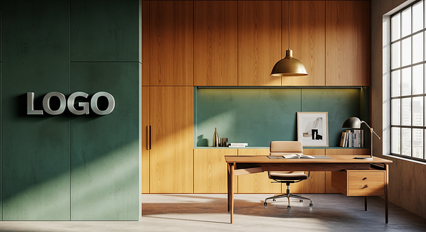 Verdigris Amber Strategy Loft Branded Virtual Office Background with Company Logo - Corporate