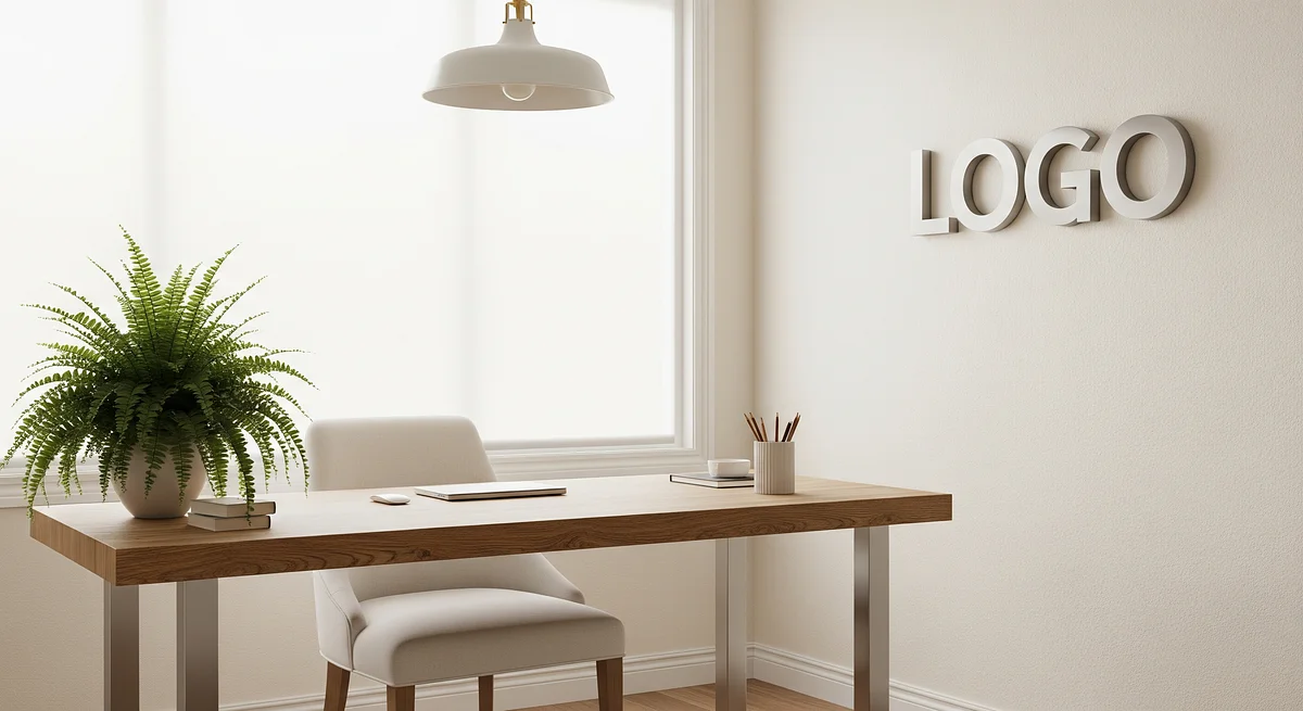 Sunlit Oak Haven Branded Virtual Office Background with Company Logo - Modern