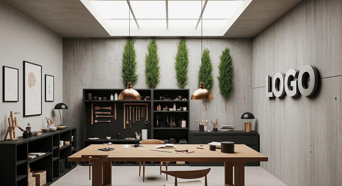 Juniper Horizon Atelier Branded Virtual Office Background with Company Logo - Creative