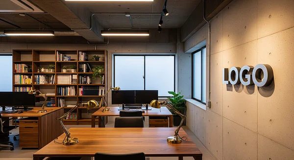 Smoky Walnut Research Loft Professional Virtual Office Background for Video Calls - Technology