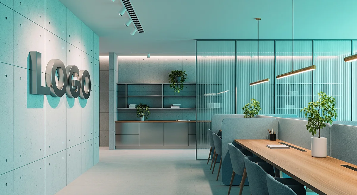 Azure Quarry Innovation Bay Branded Virtual Office Background with Company Logo - Corporate