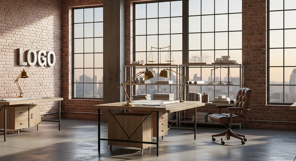 Terracotta Skyline Drafting Loft Branded Virtual Office Background with Company Logo - Creative