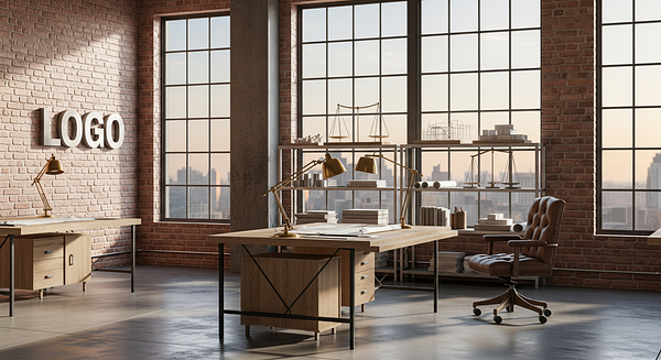 Terracotta Skyline Drafting Loft Branded Virtual Office Background with Company Logo - Creative