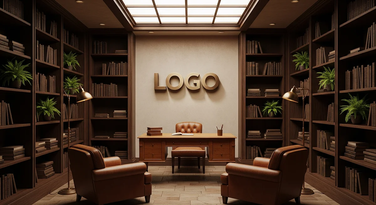 Amberstone Consulting Library Branded Virtual Office Background with Company Logo - Consulting