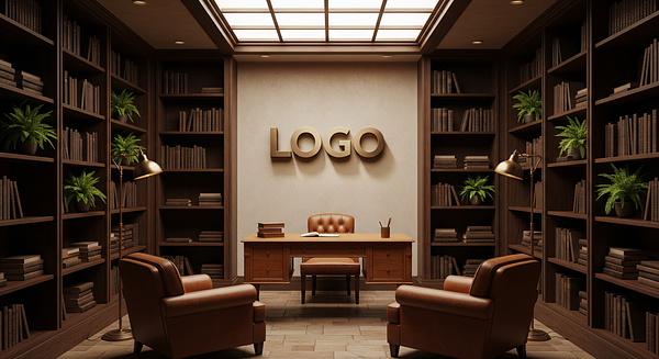 Amberstone Consulting Library Branded Virtual Office Background with Company Logo - Consulting