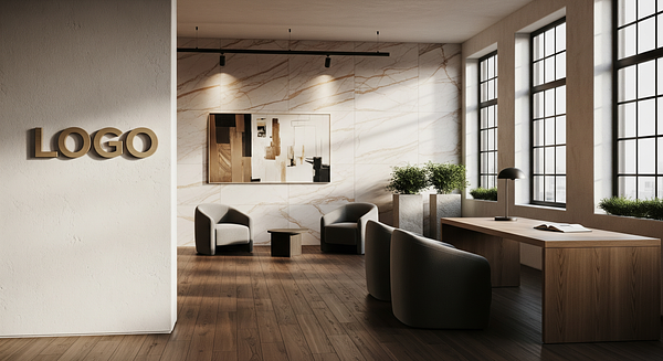 Sienna Quartz Strategy Loft Branded Virtual Office Background with Company Logo - Executive