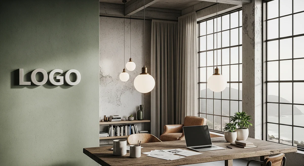 Verdigris Horizon Design Loft Branded Virtual Office Background with Company Logo - Creative