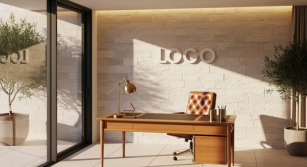 Amberstone Terrace Study Branded Virtual Office Background with Company Logo - Creative