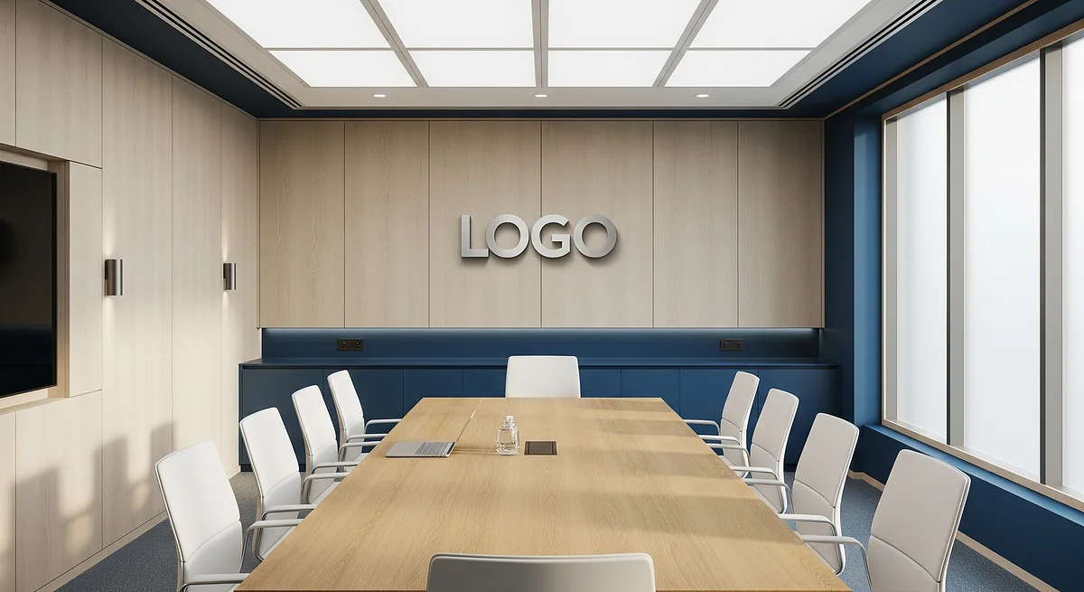 Maritime Birch Strategy Room Branded Virtual Office Background with Company Logo - Executive