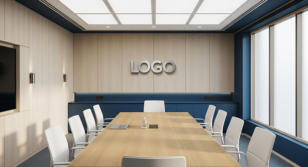 Maritime Birch Strategy Room Branded Virtual Office Background with Company Logo - Executive