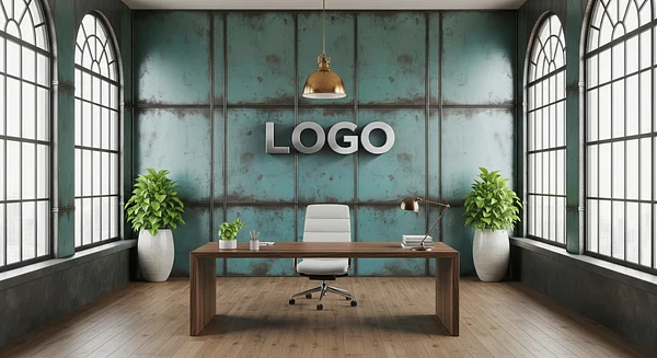 Verdigris Loft Atrium Professional Virtual Office Background for Video Calls - Executive