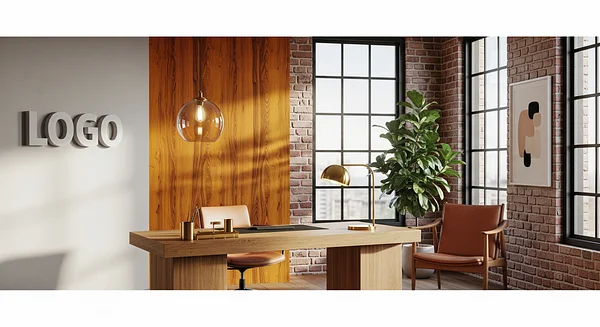 Ambergrain Loft Study Professional Virtual Office Background for Video Calls - Executive