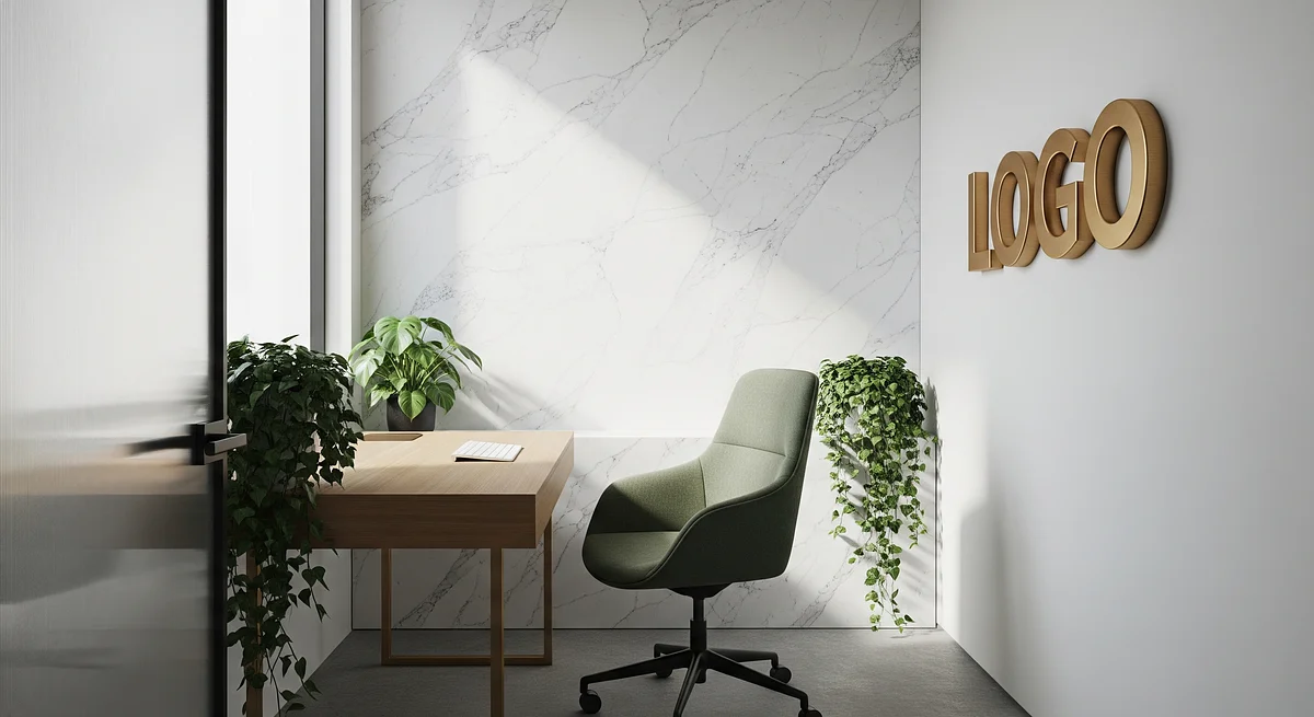 Verdant Quartz Strategy Alcove Branded Virtual Office Background with Company Logo - Corporate