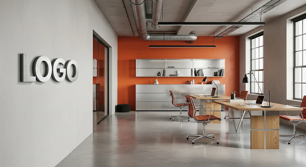 Tangerine Alloy Innovation Loft Branded Virtual Office Background with Company Logo - Startup