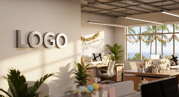 Hawaiian Easter Office Branded Virtual Office Background with Company Logo - Corporate