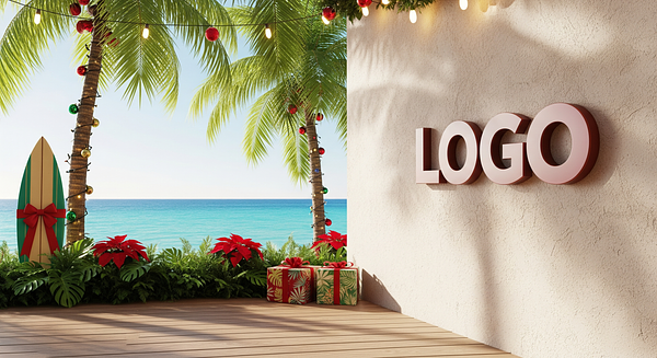 Tropical Christmas Glow Branded Virtual Office Background with Company Logo - Seasonal