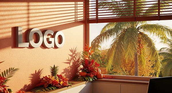 Tropical Harvest Workspace Branded Virtual Office Background with Company Logo - Seasonal