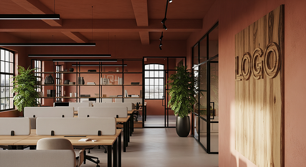 Terracotta Tech Commons Branded Virtual Office Background with Company Logo - Startup