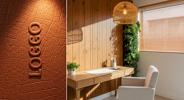 Sunlit Teak Consultation Nook Branded Virtual Office Background with Company Logo - Consulting