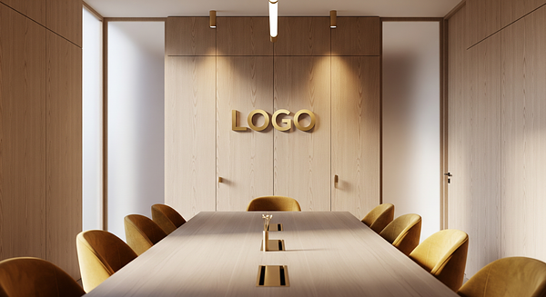 Saffron Birch Strategy Bay Branded Virtual Office Background with Company Logo - Executive