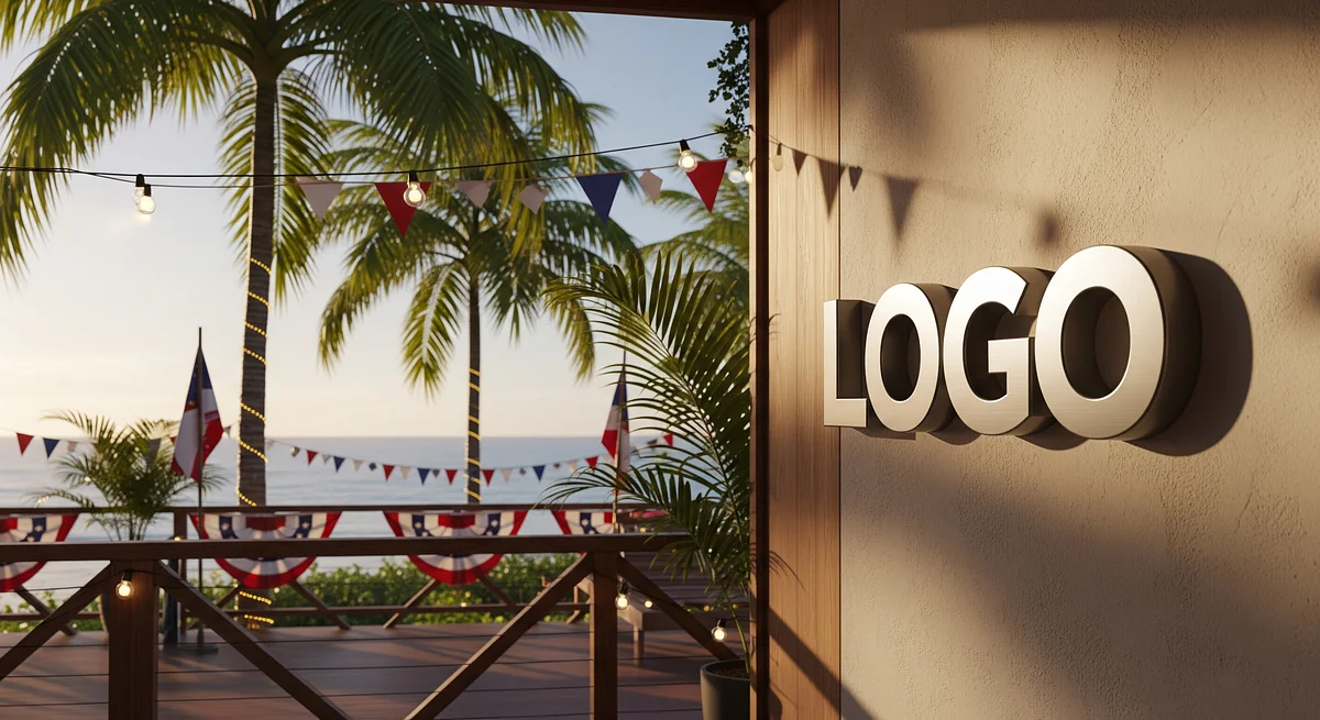 Hawaiian Independence Patio Branded Virtual Office Background with Company Logo - Seasonal