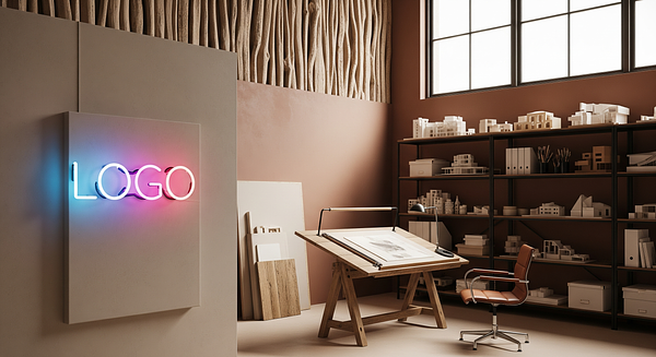 Sienna Driftwood Design Lab Branded Virtual Office Background with Company Logo - Creative