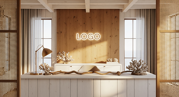 Amberstone Coastal Atelier Branded Virtual Office Background with Company Logo - Creative