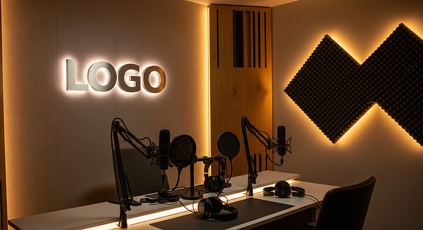 Modern Podcast Studio Branded Virtual Office Background with Company Logo - Studio